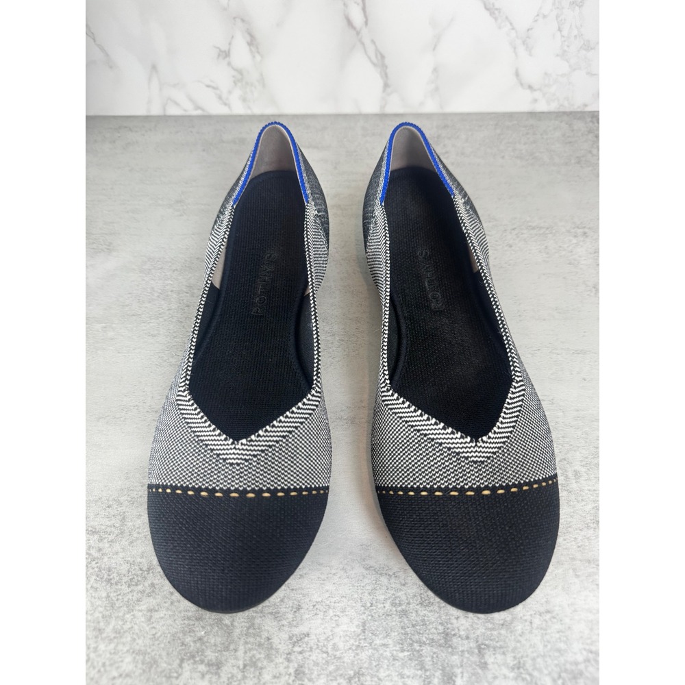 Rothy's The Flat Gray Mist Captoe Ballet Womens 8.5 Grey Black Pointed Toe Shoes